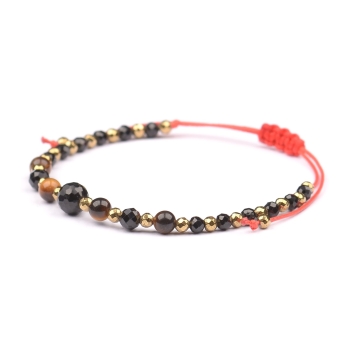 Bransoletka celebrytka czarny TURMALIN TYGRYSIE OKO HEMATYT ochrona i siła